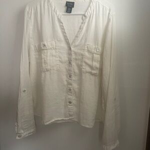 Nicole Miller 100% Linen Button-Up Shirt Ivory size XL Resort Beach Vacation